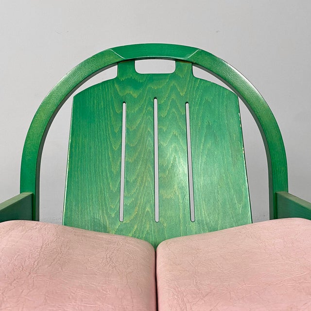 Animal Skin French Modern Argos Armchair in Pink Leather and Green Wood by Baumann, 1970s For Sale - Image 7 of 18