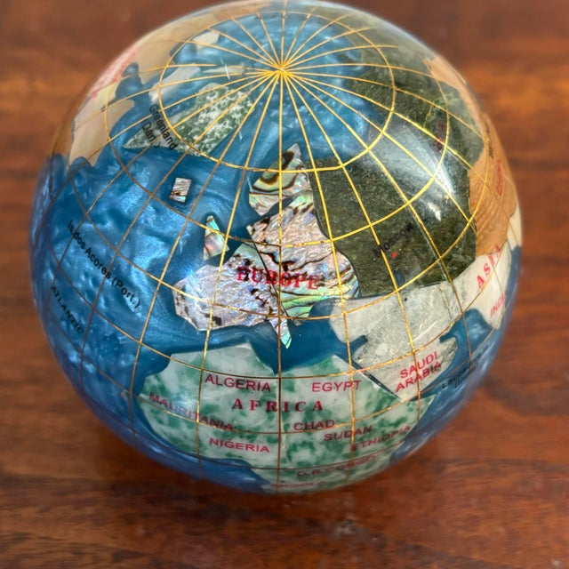 Contemporary Vintage 1970s Alexander Kalifano Gemstone World Globe Paper Weight For Sale - Image 3 of 7