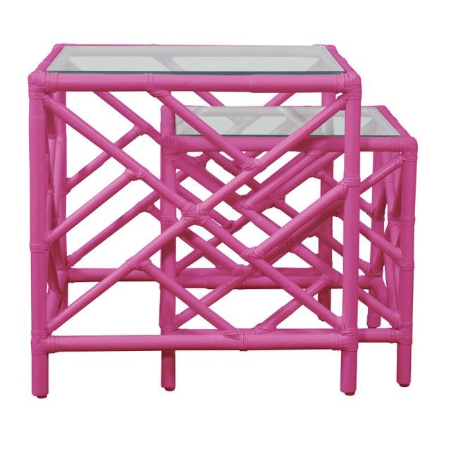 Chippendale Nesting Tables - Bright Pink For Sale In West Palm - Image 6 of 7
