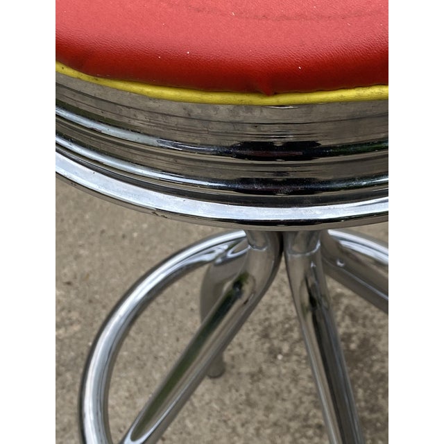 Metal Vintage Blue, Red, Orange, and Yellow Swivel Bar Stools, 1990s, Set of 5 For Sale - Image 7 of 18