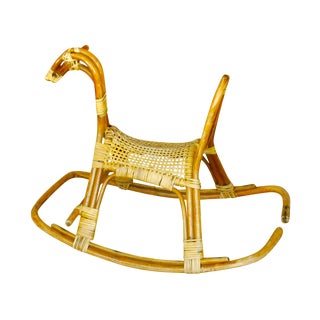 Vintage Rattan Mid Century Rocking Horse For Sale