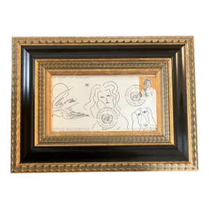 Contemporary Original Judy Henn Abstract Ink Drawing/Collage “First Day as a Pigeon “ Framed