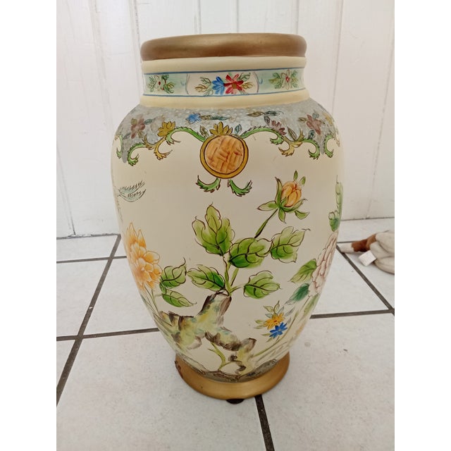 Art Nouveau Antique Toyo Satsuma Textured Hand Painted Elegant Flying Birds Vase 13 Inches For Sale - Image 3 of 9