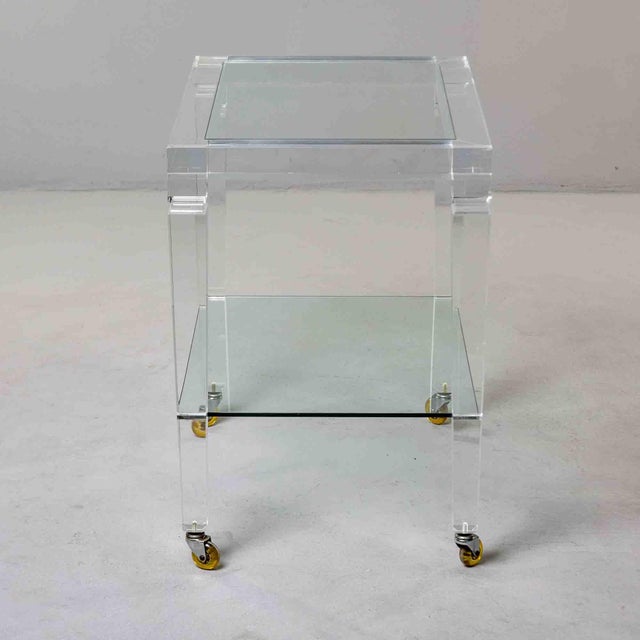 Hollywood Regency Large Italian Lucite Two-Tier Table on Casters For Sale - Image 3 of 13