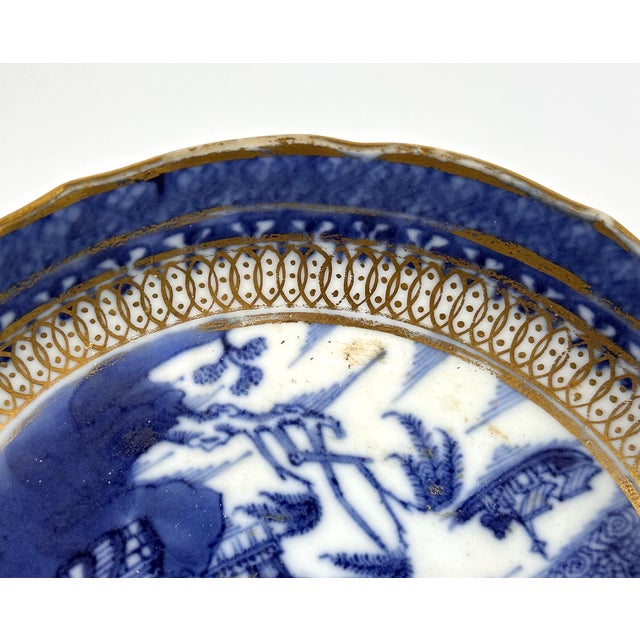 18th Century 18th Century Chinese Export Blue & White Tea Bowls and Underplates With English Clobbering - Set of 5 For Sale - Image 5 of 13