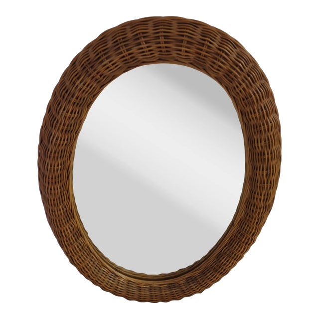1960s Large Oval Natural Wicker Mirror For Sale