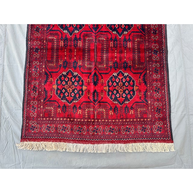Red Afghan Khal Mohammadi Biljik Wool Rug, Mazar - 6'1" X 3'5" For Sale - Image 8 of 12
