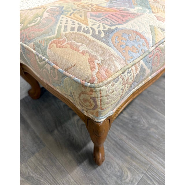 Vintage French Louis XV French Country Carved Upholstered Ottoman For Sale - Image 10 of 11
