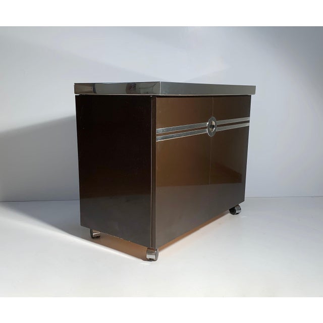 Metal Pierre Cardin / Willy Rizzo / Milo Baughman Bar Cabinet on Castors For Sale - Image 7 of 14