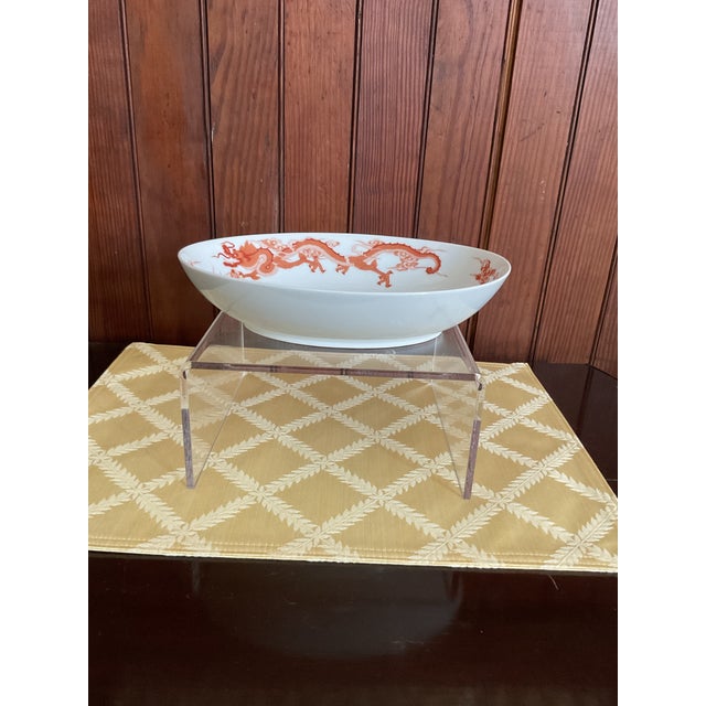 2000 - 2009 Fukagawa for Tiffany & Co. Dragon Motif 10” Porcelain Oval Vegetable Bowl in Red/White For Sale - Image 5 of 7