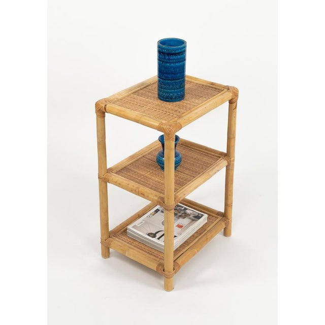 Mid-Century Modern Italian Side Tables in Bamboo with Rattan and Wicker, 1970s, Set of 2 For Sale - Image 6 of 14
