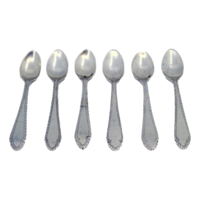 Silver Coffee Spoons with Grooves Along the Handles, Set of 6 For Sale