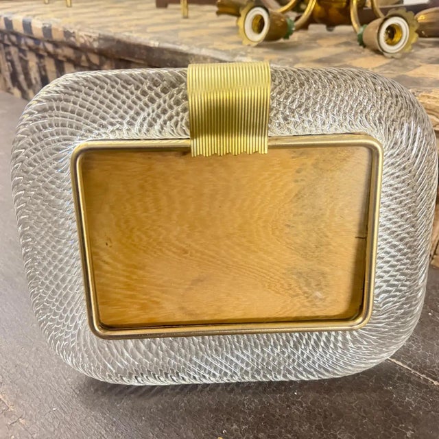 Barovier & Toso 1990s Barovier Style Art Deco Murano Glass and Brass Horizontal Picture Frame For Sale - Image 4 of 14