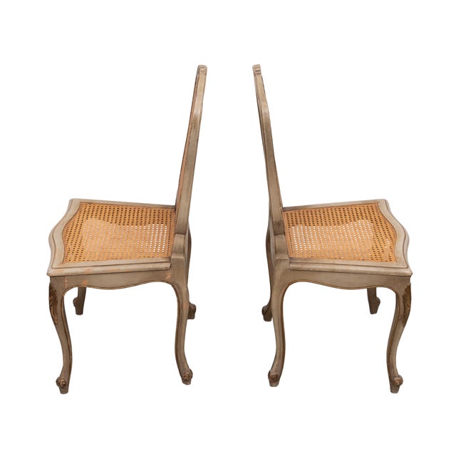 Louis XV Gilt and Green Painted Cane Side Chairs, 1880, Set of 2 For Sale - Image 3 of 14