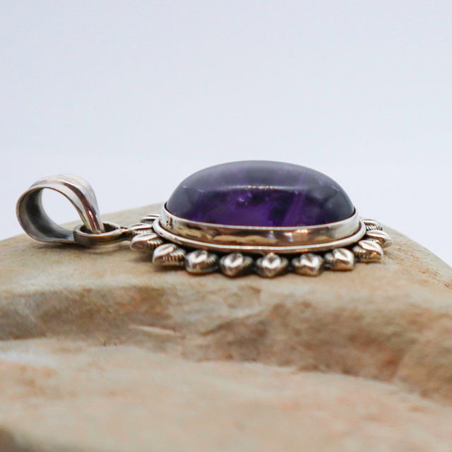 Vintage Amethyst With Sterling Silver Starburst Pendant For Sale - Image 4 of 8