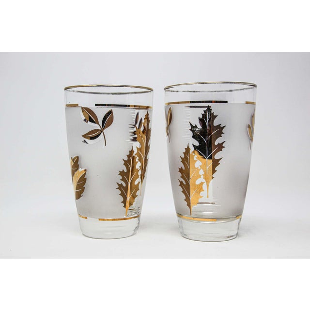 Vintage Libbey Cocktail Glasses Set, Frosted Glass with Gold Leaf For Sale - Image 9 of 18