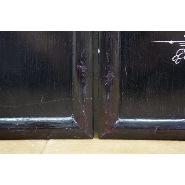 Black Lacquered Mother of Pearl Geisha Garden Courtyard Panels 24" For Sale - Image 11 of 13