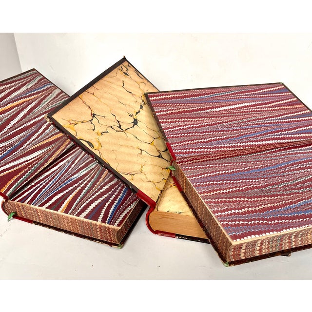 Antique French Red Leather Bound Books - Set of 3 For Sale - Image 17 of 18