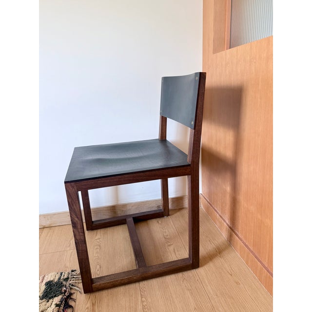American BDDW Square Dining Chair in Black Walnut With Dark Mulled Leather For Sale - Image 3 of 5
