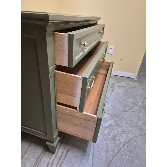 Timeless Vintage Sage Three-Drawer Dresser With Warm Gold Hardware For Sale - Image 11 of 11