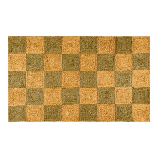 Part & Parcel Goods Jute Sample Block Rug, 6"x6", Mustard and Olive For Sale