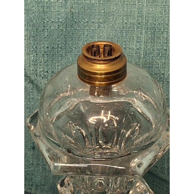 Antique Sandwich Flint Glass Whale Oil Lamp Ring & Oval Pattern Hex Base C. 1850 For Sale - Image 4 of 11