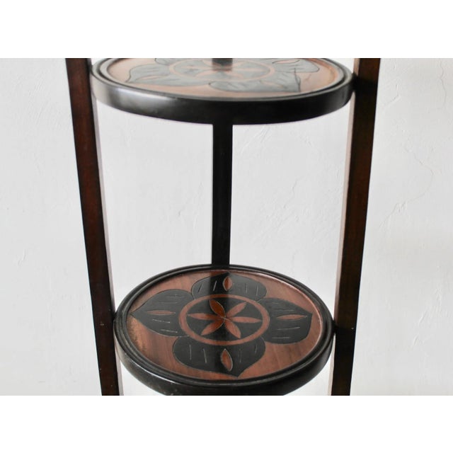 1980s Vintage Mid Century Hand Crafted Wood Three Tier Plate Cake Plant Stand For Sale - Image 5 of 9