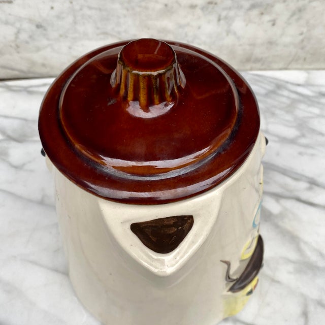 Vintage American Bisque Porcelain Coffee Pot Cookie Jar W/ Metal Handle