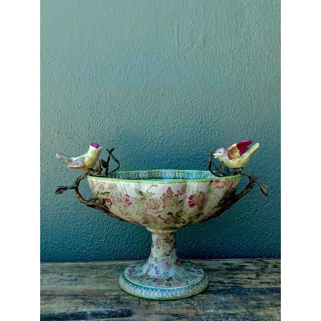 Vintage Floral Glazed Ceramic Pedestal Cache Pot For Sale - Image 4 of 12