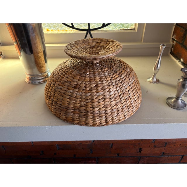 Vintage Woven Natural Fiber Pedestal Bowl Basket For Sale In Seattle - Image 6 of 11