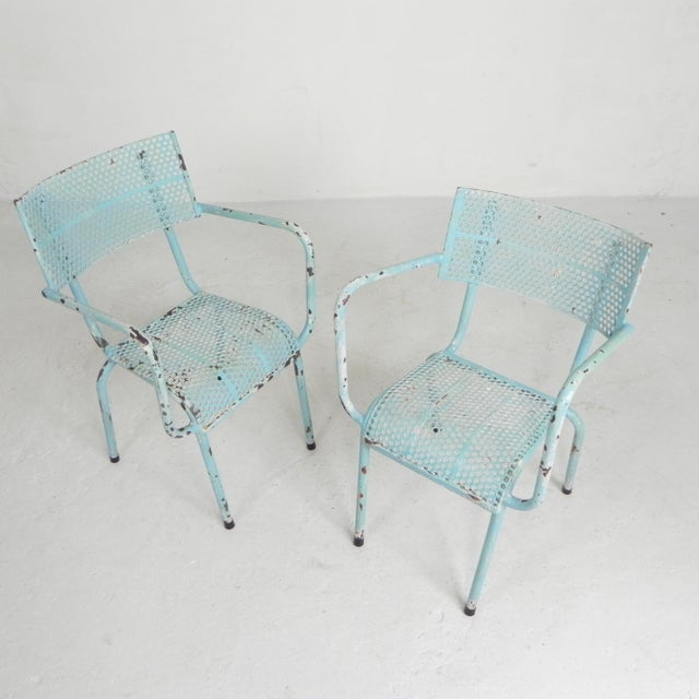 Industrial Industrial Steel Garden Chairs with Armrests, 1950s, Set of 2 For Sale - Image 3 of 18