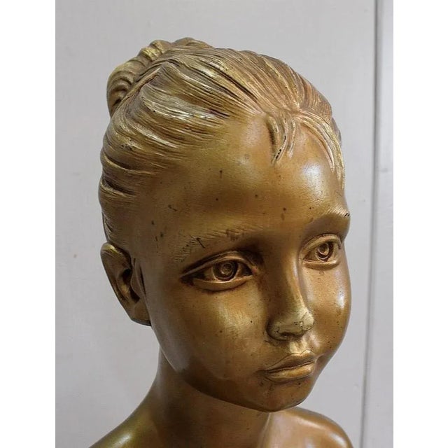 Sculpture Materials Antique Gilded Plaster Twisted Column and Bust of a Girl For Sale - Image 7 of 18