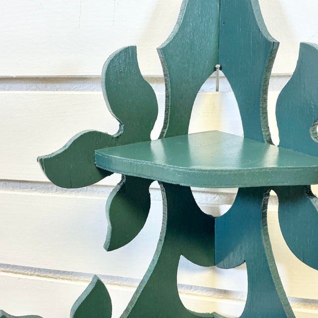 1950s Vintage Boho Chic Folk Art 2 Tier Corner Wall-Mounted Shelf, Newly Painted. For Sale - Image 13 of 15