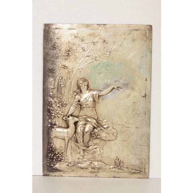 Metal Renaissance Revival Style Silver Plated Metal Relief Plaques - A Pair For Sale - Image 7 of 13