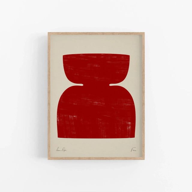 Open edition giclee print. 20"x28" Elegant red geometrical object on beige background. Abstract wall art print Printed on...