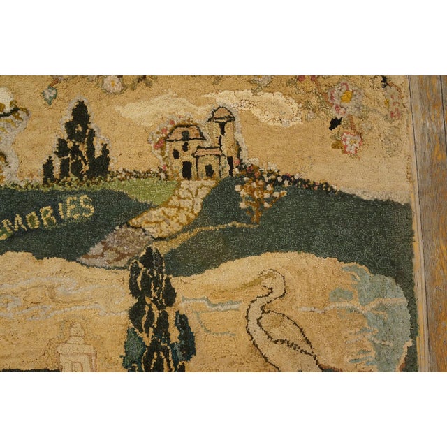 1930s Multicolor Scene Pictoral Folk Art Antique American Hooked Hand Knotted Rug 2'3" X 3'2" Wool Carpet For Sale In New York - Image 6 of 10