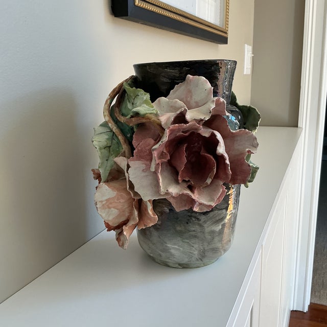 Peach Edourd Gilles Majolica Vase- Large For Sale - Image 8 of 12