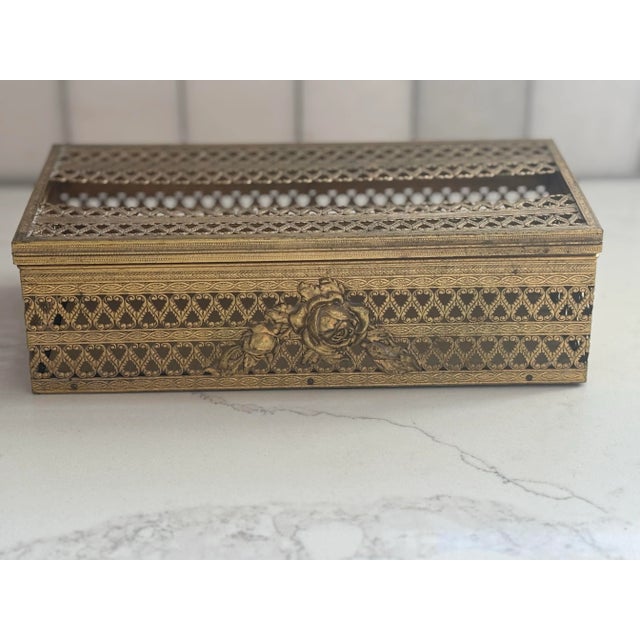 Vintage Brass French Style Tissue Box Holder For Sale - Image 11 of 11