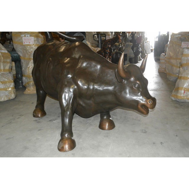 Traditional Wall Street Bull Bronze Statue For Sale - Image 3 of 4