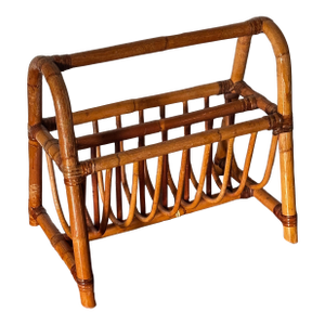 Franco Albini Style Mid-Century French Bentwood Bamboo Rattan Magazine Rack
