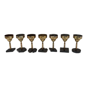 Set of Seven Vintage Trench Art Brass Goblets With Bakelite Card Suit Bases