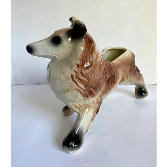 Ceramic Mid-Century Ceramic Collie Dog Planter Figurine For Sale - Image 7 of 9