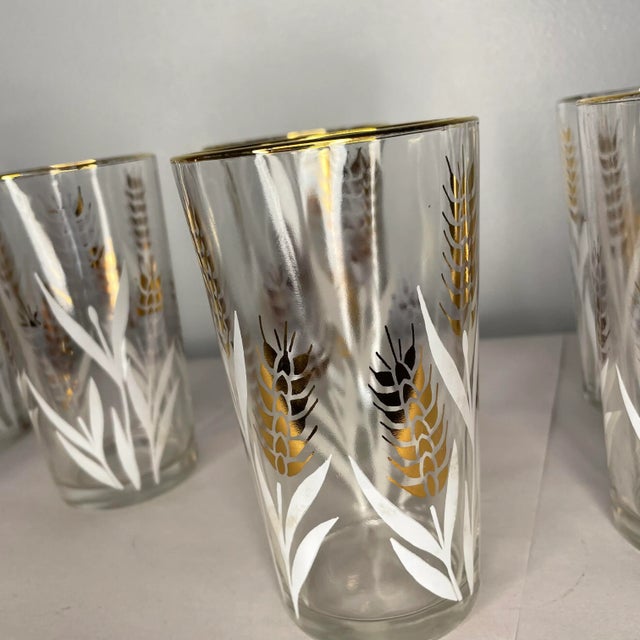 Vintage Golden Wheat Glass Tumblers- Set of 8 For Sale - Image 9 of 12