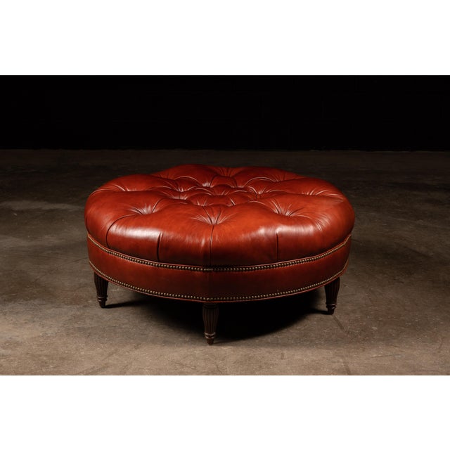 1950s Vintage Red Tufted Ottoman For Sale - Image 9 of 9