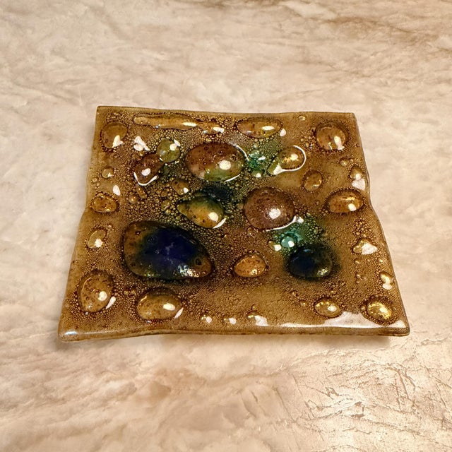 For your consideration, a vintage fused art glass trinket dish or ashtray, attributed to Felipe Delfinger for his Mexican...