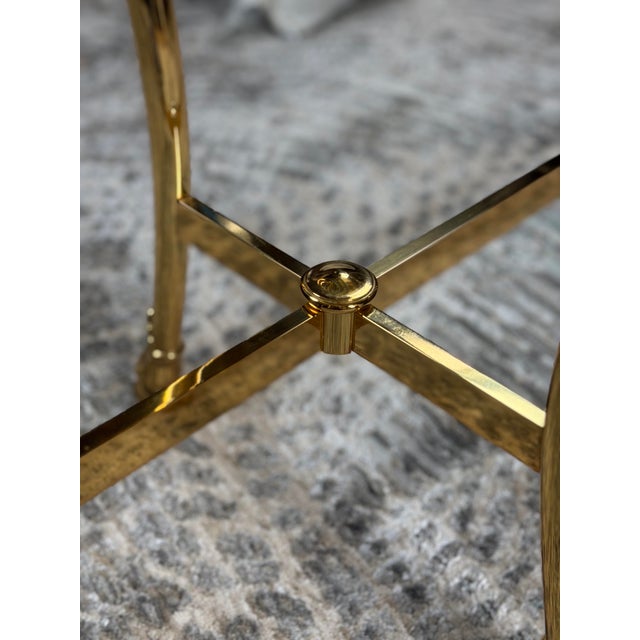 Glass Mid-Century Hollywood Regency Brass Horse’s Head Guéridon Side Table With Heavy Glass Top - Manner of Maison Jansen / LaBarge For Sale - Image 7 of 10