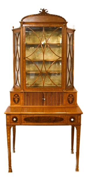 Sheraton Satinwood Inlaid Display Cabinet Desk