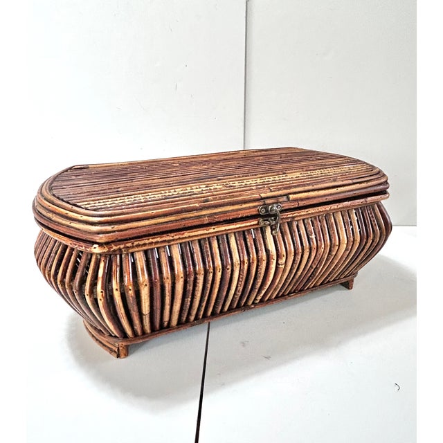 Wood Vintage 1970s Rattan Storage Chest Coffee Table – Boho Coastal Wicker Trunk With Interior Compartments For Sale - Image 7 of 12