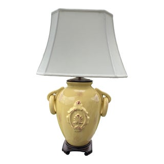 20th Century French Country Mustard Yellow Table Lamp With Custom Shade and Finial For Sale