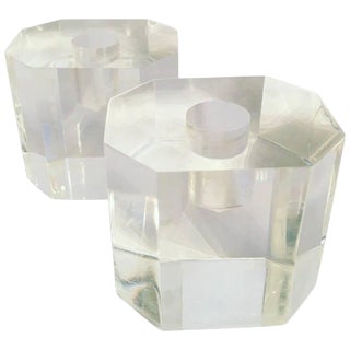 Pair of Midcentury Acrylic Candle Sticks For Sale